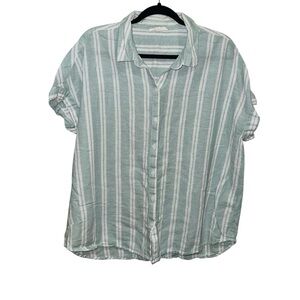 BeachLunchLounge Mint Linen Blend Striped Button-Up Round Hem Shirt